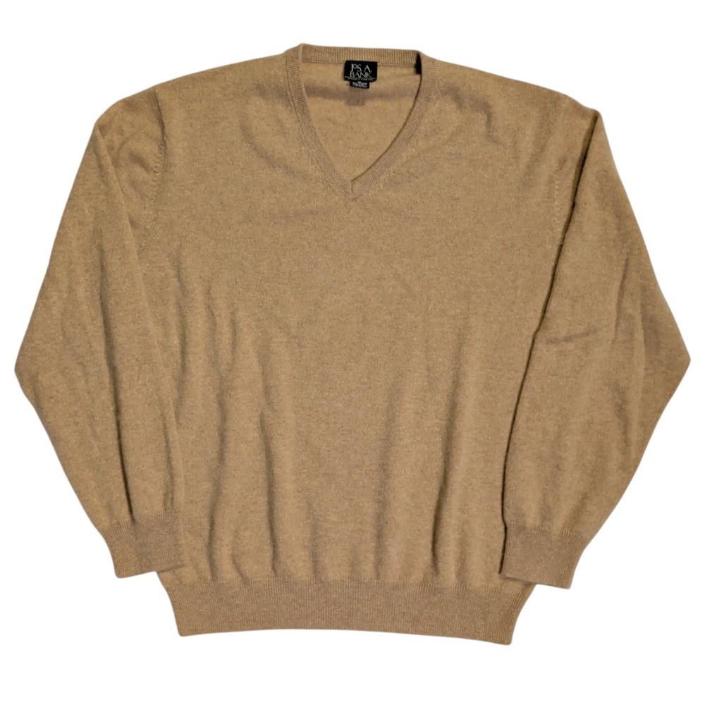 Jos A Bank Cashmere Sweater Mens Size XL Beige V Neck Travelers Collection